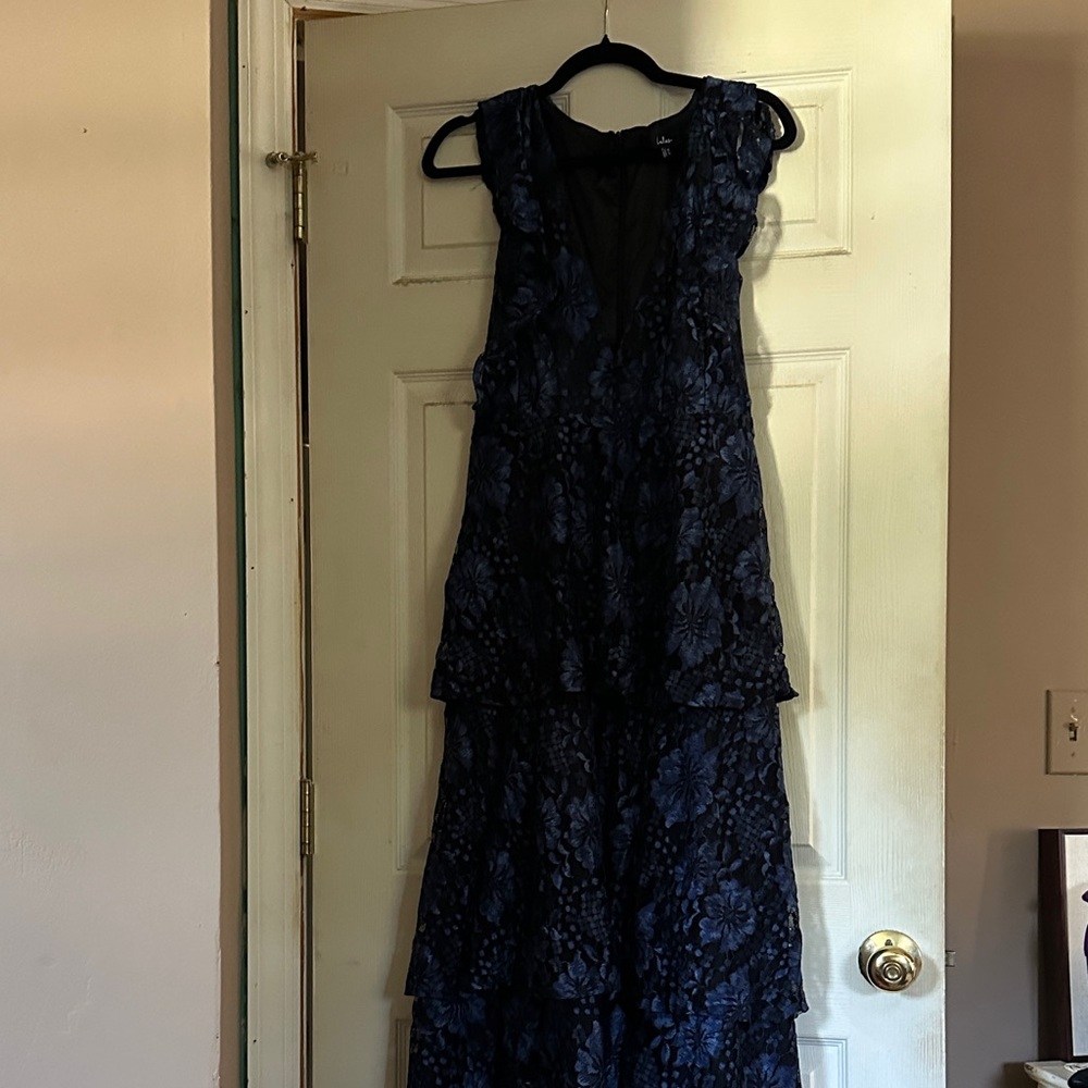 Lulu's Midnight Blue and Black Lace Dress